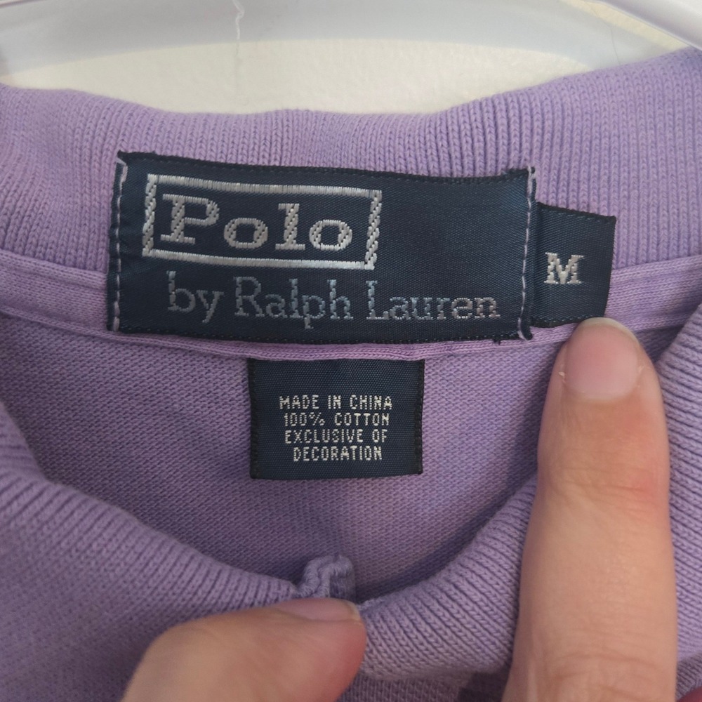 Polo Ralph Lauren Men's Medium Purple Mesh Polo Shirt Green Pony Cotton - Picture 4 of 9